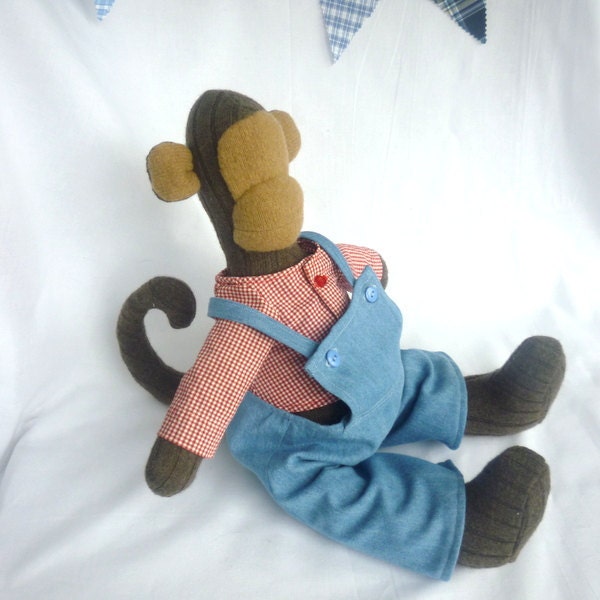 Medium Upcycled Felted Wool Farmer Monkey Plush - One of a Kind