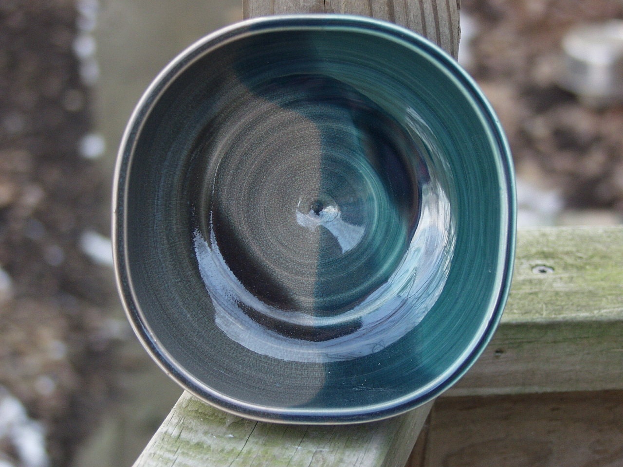 Squared Cereal Soup Salad Serving Bowl Olive  Peacock