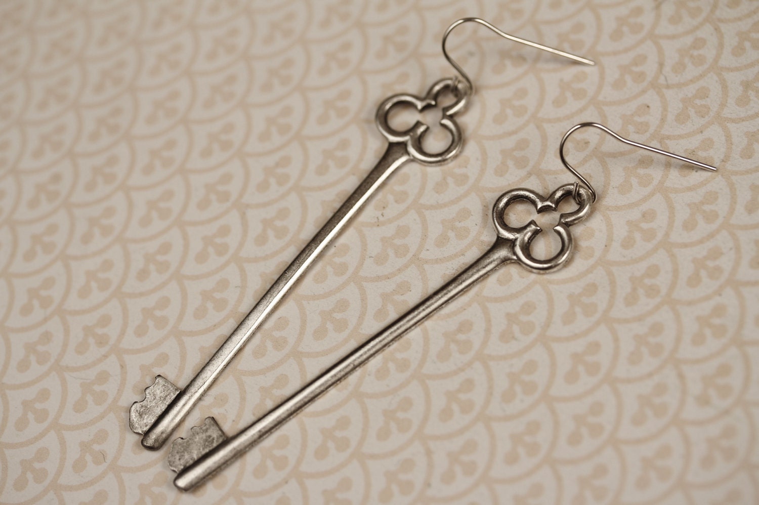 Simple Silver Key Earrings, Sterling Silver Ear Wires, Large Skeleton Keys, Long Dangles, Bright Metal