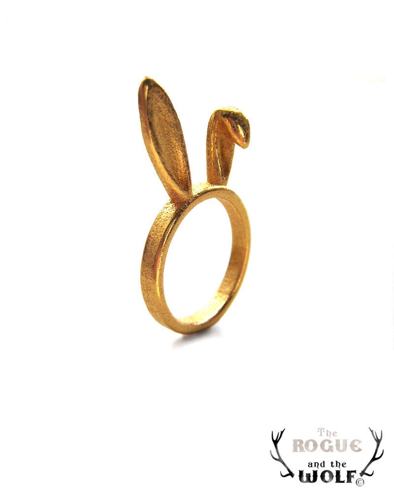 Gold Bunny Ears Ring, bunny ring, animal ring, cute ring, Kawaii ring, rabbit ears, hare, ears ring, animal jewellery, whimsical jewelry