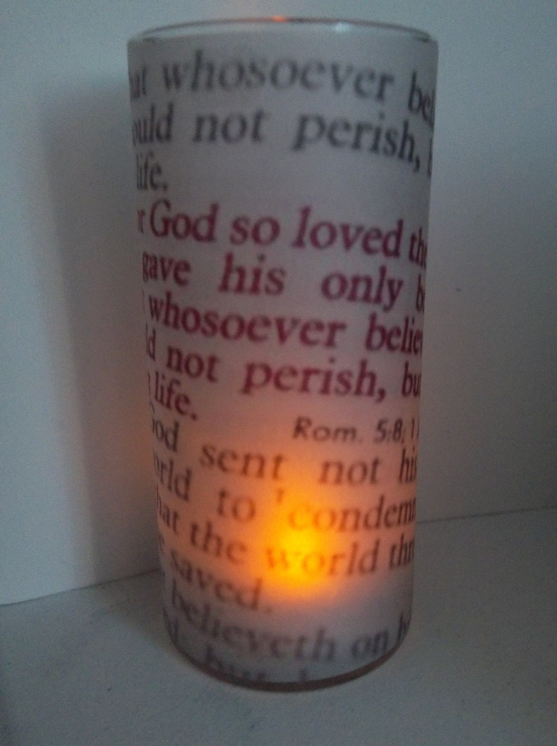 John 3 16 Bible Verse (in RED) Photo Candle Vase