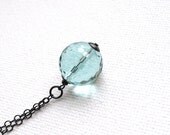 Aquamarine quartz necklace, Aqua blue checkerboard stone Oxidized sterling silver