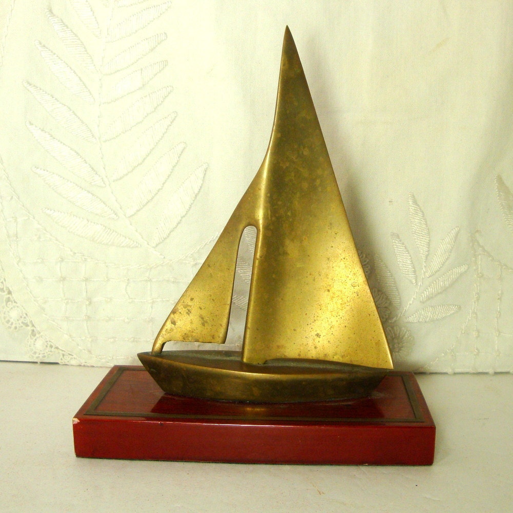 Vintage Brass Sailboat Sculpture, 1970s, No Docking Charges, No Hull or Sail Repairs, Nautical For Dad