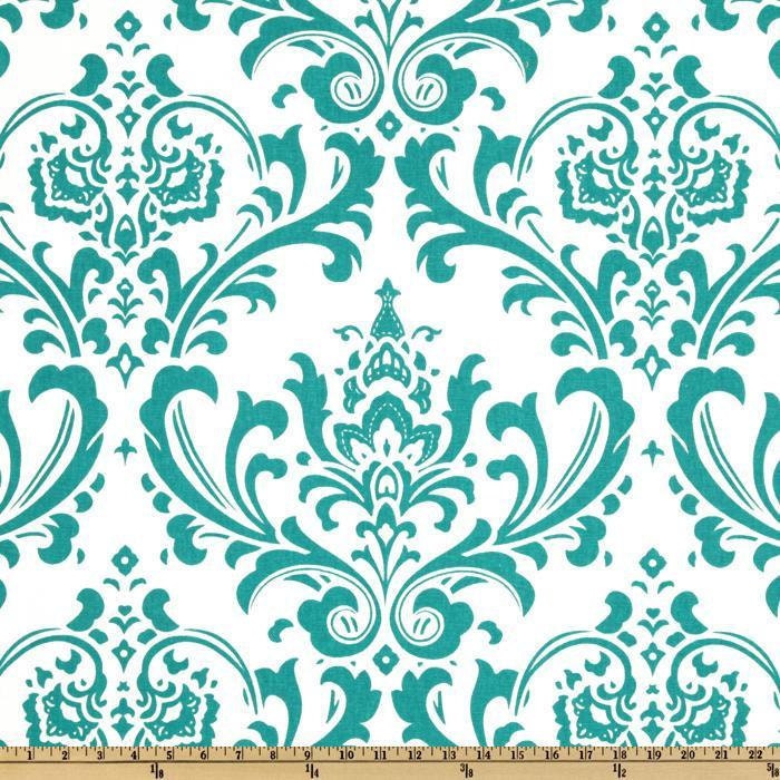 Window curtain swag, damask, turquoise blue on white, 84 W x 36L unlined