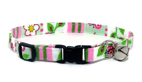 Cat Collar - Cute Ladybugs, Flowers and Stripes