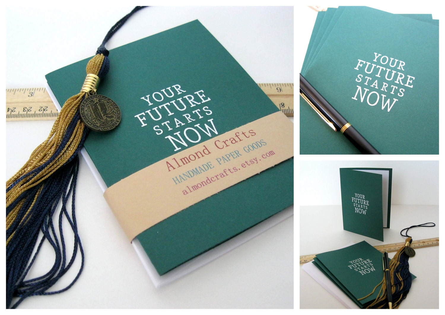 Set of 8 Graduation Cards, Forest Green, Congrats Grad, Embossed Note Cards
