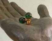 Lamp Finial Pair - Vintage Emerald Green Glass