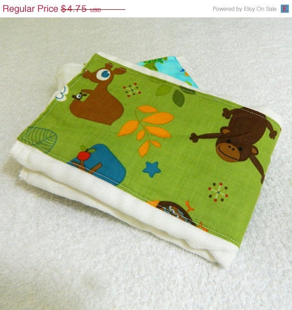 SALE Boy Burp Cloth - Green Animals Blue & Brown Cloth Diaper