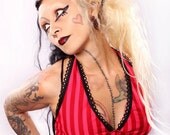 Halter Top, Circus Performer Belly Dance Scarlet Red Carnival stripes, pirate festival Tribal Fusion Burlesque