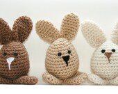 Bunny decor or toys, 3 Easter spring crochet amigurumi rabbits neutral brown, tan, beige