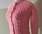 Bright Pink 80s Vintage Cable Cardigan Sweater