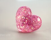 Pink Glitter Ring in Modern Heart Shape Handcast Resin... with a scintillating glittery sparkle... by isewcute
