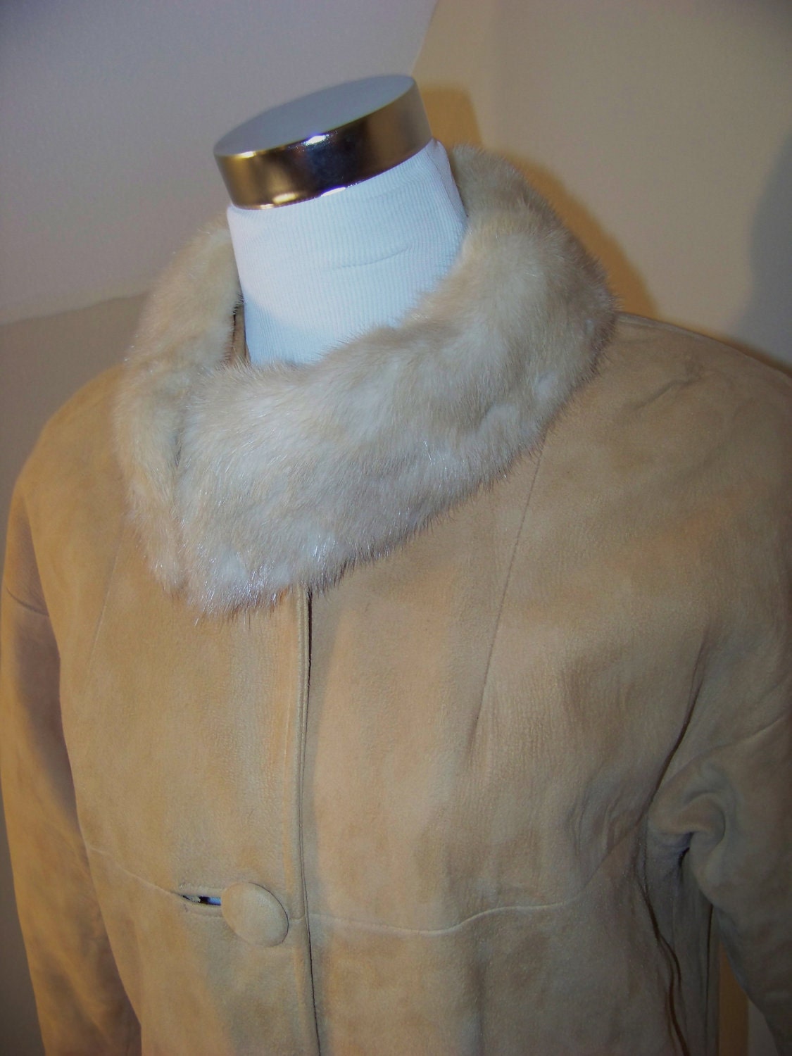 Butter-Soft Suede Coat with Mink Collar