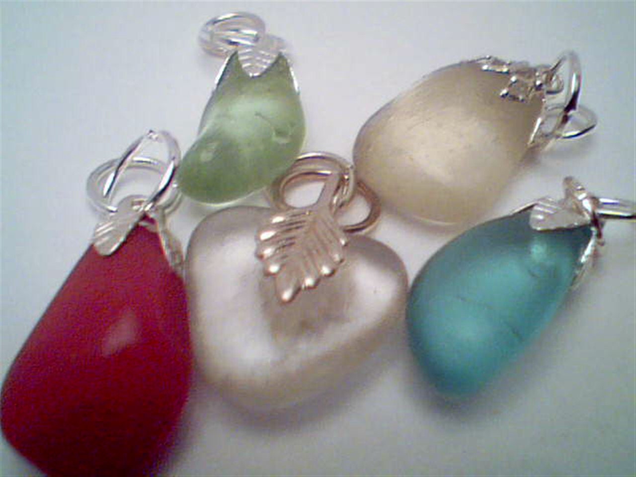 Genuine rare color's beach sea glass five pendant's jewelry handmade necklace