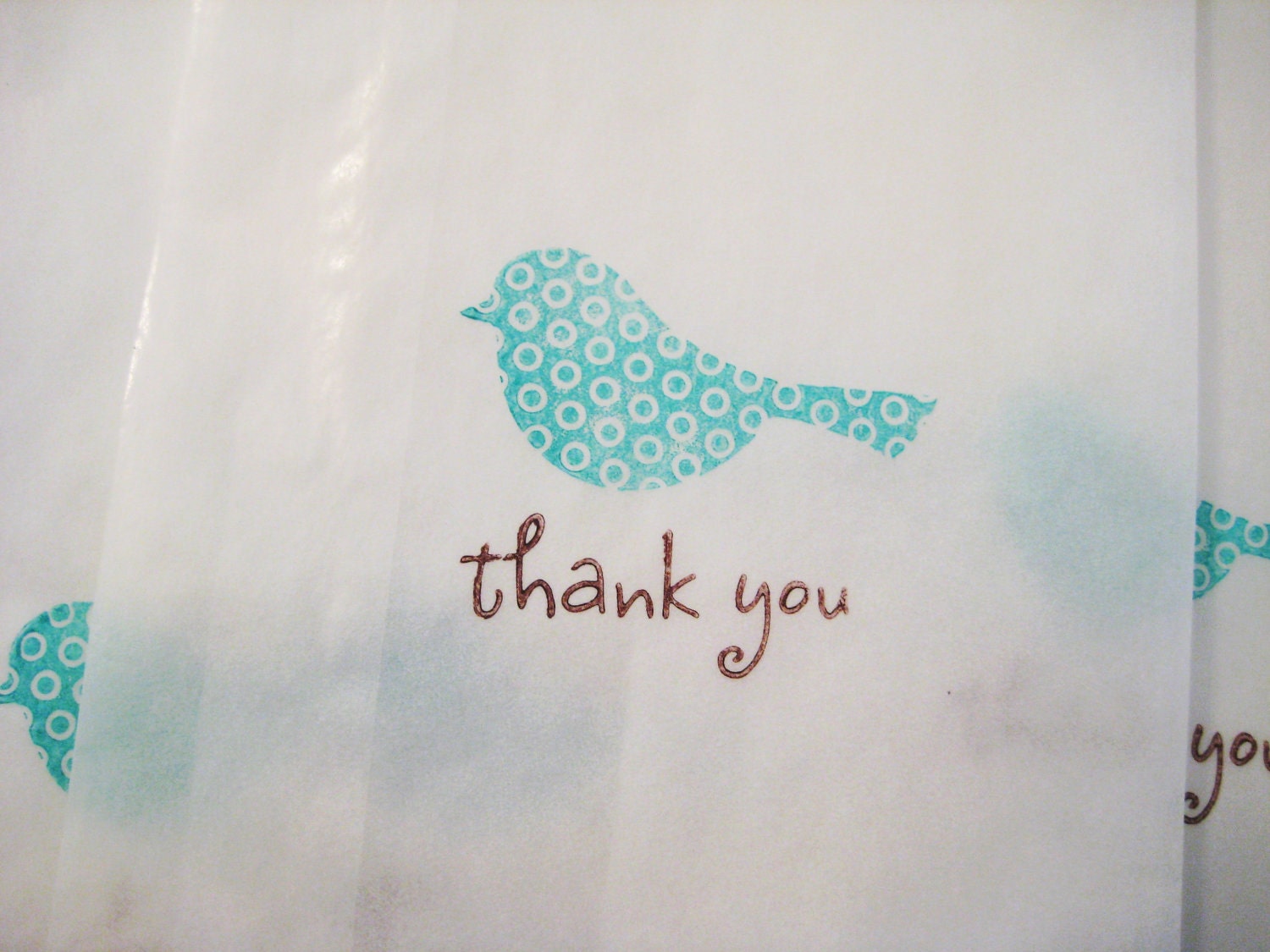 Thank you birds glassine bags, wedding favor bags, turquoise and brown, set of 10