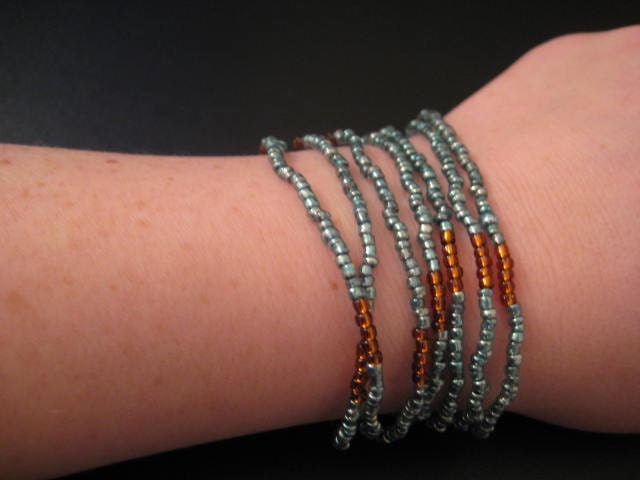 BOHO Metallic Beaded Wrap Bracelet in Turquoise and Brown