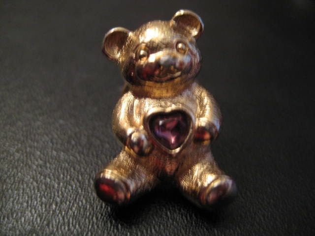 1980s Avon Vintage Bear w/heart Amethyst Pin Brooch February Birthstone