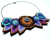 FELT NECKLACE with freeform embroidery on co-ordinating wire necklace