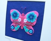 BUTTERFLY felt and hand embroidered picture / wall art - New