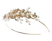 Antique Gold Freshwater Pearl and Crystal Side Tiara