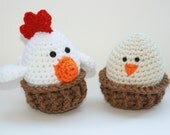 Chicken and Egg in nests 4 piece set toy crochet amigurumi Mother's Day gift graduation Which came first