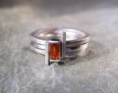 Golden citrine modern stack ring set, November birthstone, sterling silver, metropolis, artisan metalsmith