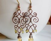 Citrine and jade wire wrapped earrings