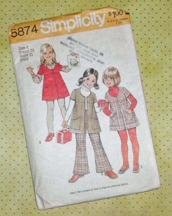 Vintage Sewing Pattern - Child's Jumper and Bell-Bottom Pants - Simplicity 1973