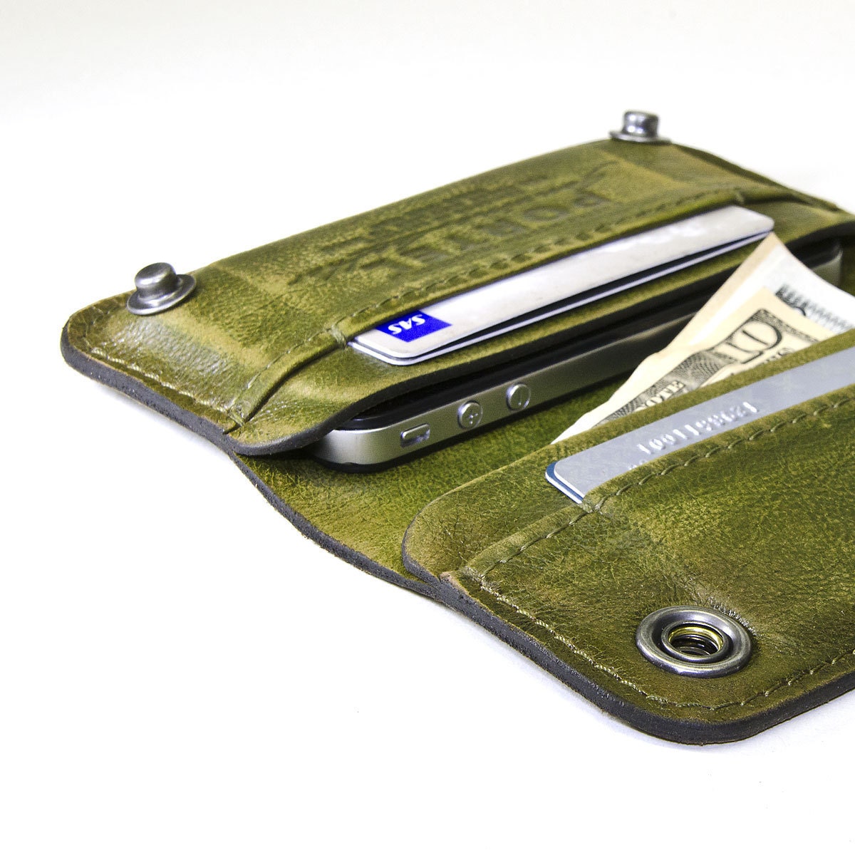 iPhone / iPod Touch - - RETROMODERN aged leather wallet - - SPRING GREEN