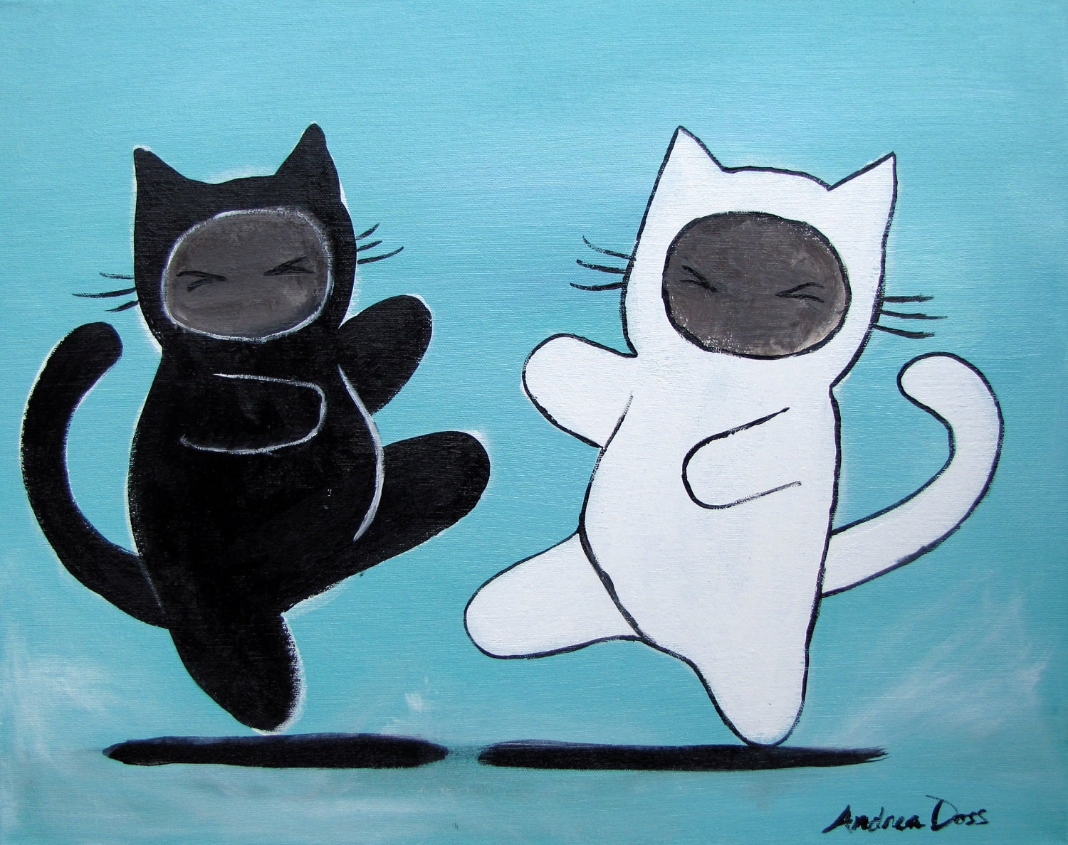 Ninja Cats Painting, Boys Room Decor, Kung Fu Fighting, Kids Art, Childrens