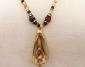 OOAK vintage shell pendant with natural glass beads - free shipping