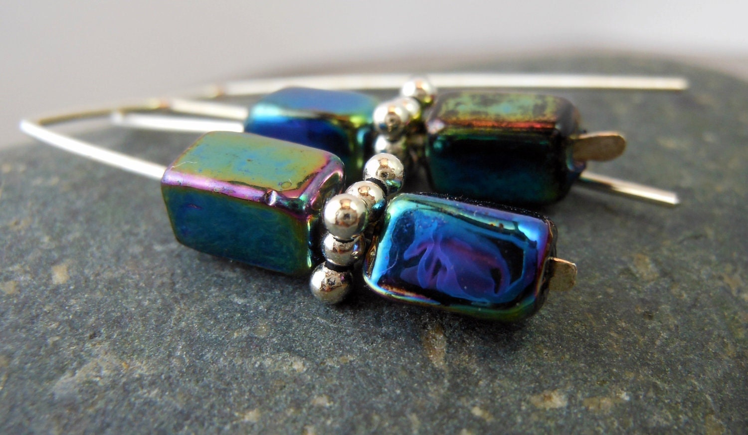 Earrings Blue Raku Sterling Silver Bold Modern Trendy Keywestdesigning