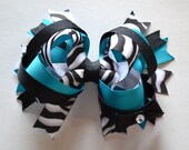 Turqoise and Black Zebra boutique hair bow