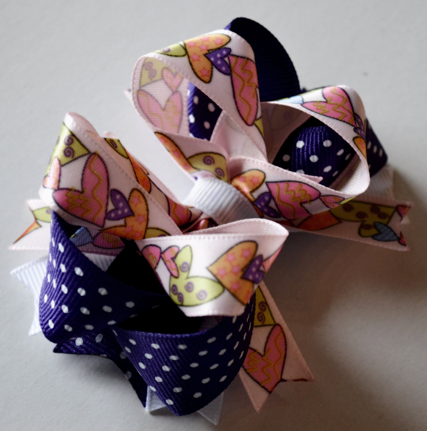 Girly Hairbow with hearts. Pink and Purple