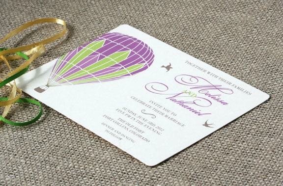 Hot Air Balloon Wedding Invitation, modern and vintage inspired, customizable