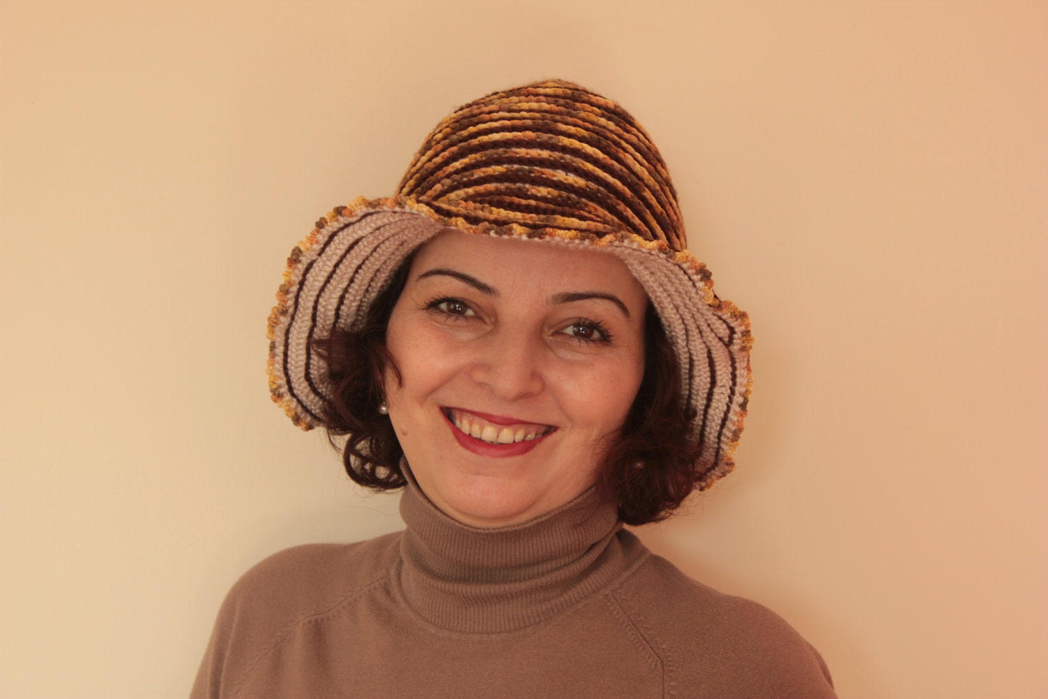 Handmade Hat Beige Cream Brown Colorful Fall Winter Fashion Gift For Her Women Fashion READY TO SHIPPING