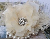 Champagne Bridal Hair Flower Fascinator, Hair Clip, Wedding Headpiece, Hairpiece, Feather Flower, Champagne Wedding, Rhinestone