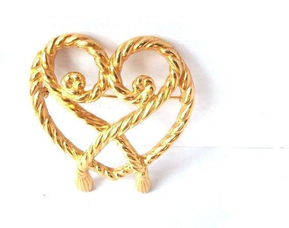 gold heart brooch - You Roped Me In Valentine- vintage gold rope heart brooch pin, tagt team