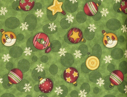 South Sea Imports - Christmas Ornaments & Snowflakes on Green Background