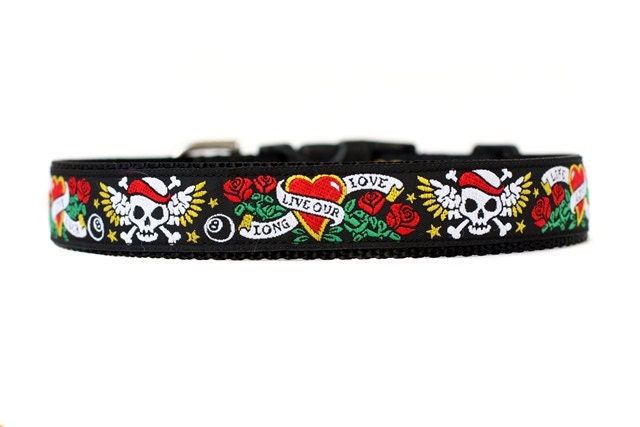 1 Inch Wide Dog Collar with Adjustable Buckle or Martingale in Bad to the Beau