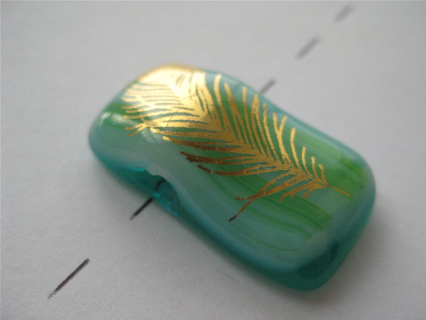 Gold Feather Glass Focal Bead