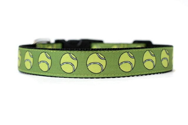 1 Inch Wide Dog Collar with Adjustable Buckle or Martingale inTennis Balls an Exclusive Design
