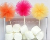 2dz Tulle Pom Cupcake Toppers in Orange, Fuchsia, and Yellow(white sticks) Il_170x135