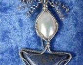 Wire Queen 1 Pendant Brooch  Denim Lapis Mother of Pearl