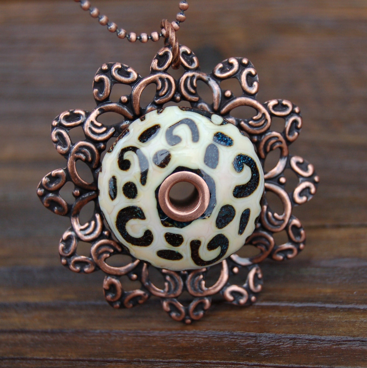 Batik Pendant 24" Necklace K-O Lampwork Beads
