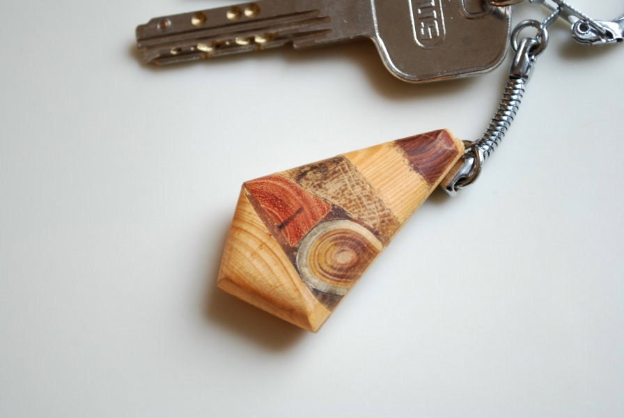 Wood mosaic keychain-Men accessories-For him,for her-Rustic,natur,wood-Juniper,oak,ash tree