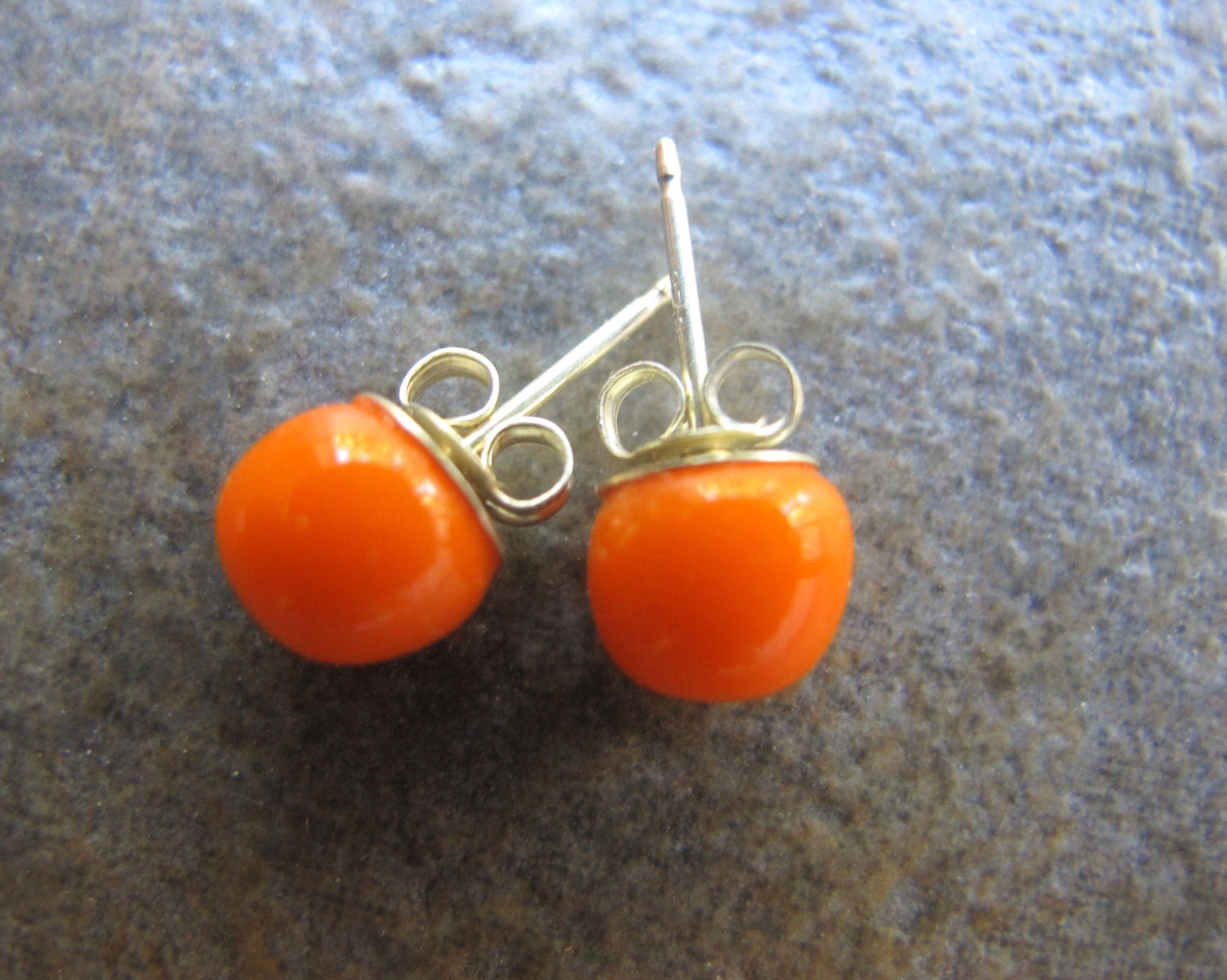 Small Orange Fused Glass Stud Earrings FREE SHIPPING