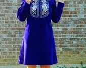 1970s vintage MOD CRUSHED VELVET purple mini dress