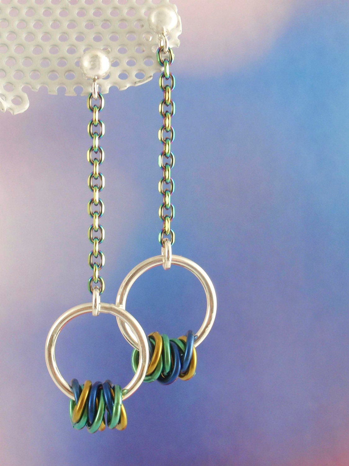 Hoops on a Chain - Sterling Silver, Niobium and Stainless Steel Earrings