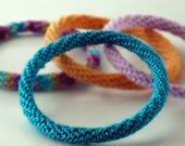 Crochet Bracelet Bangle Fine Thread Icord Dark Teal